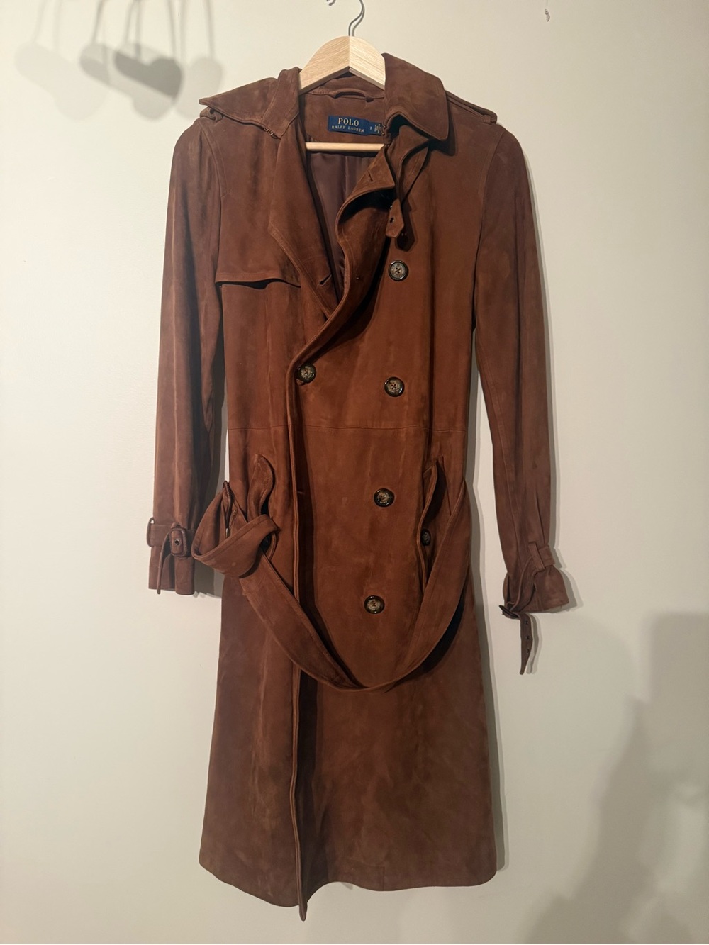 Ralph Lauren Brown Suede Double-Breasted Trench Coat